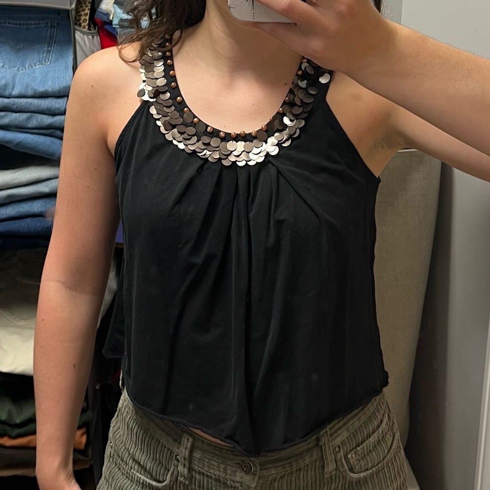 Grace Elements Black with Sequin Detail Cropped Tank Top size medium